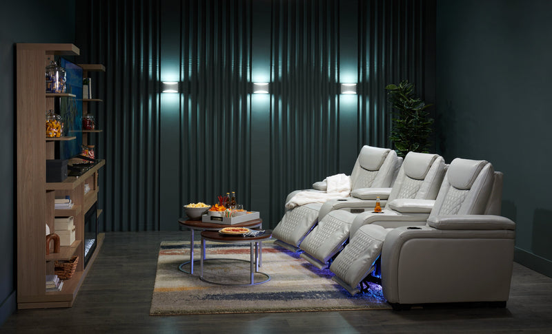 Sièges à inclinaison électrique de cinéma maison Cinema de 112,6 po en tissu d’apparence cuir avec 3 sièges - gris brume cosmique