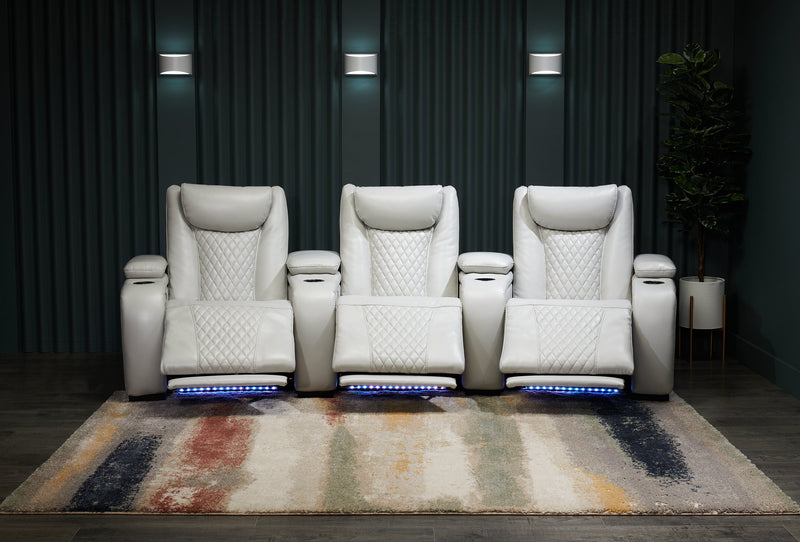 Sièges à inclinaison électrique de cinéma maison Cinema de 112,6 po en tissu d’apparence cuir avec 3 sièges - gris brume cosmique
