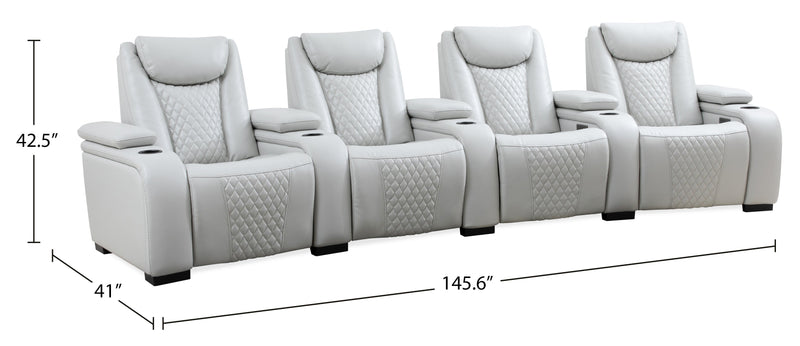 Sofa sectionnel à inclinaison électrique Cinema 5 pièces en apparence cuir avec appuie-têtes électriques - gris brume cosmique