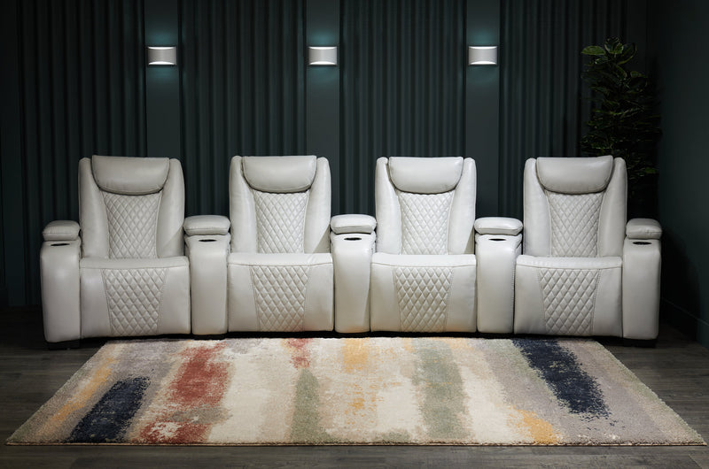 Sofa sectionnel à inclinaison électrique Cinema 5 pièces en apparence cuir avec appuie-têtes électriques - gris brume cosmique