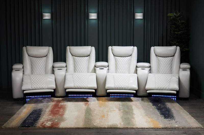 Sofa sectionnel à inclinaison électrique Cinema 5 pièces en apparence cuir avec appuie-têtes électriques - gris brume cosmique