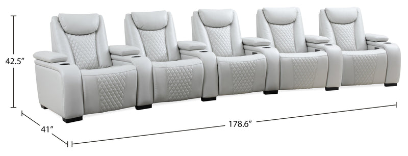 Sofa sectionnel à inclinaison électrique Cinema 6 pièces en apparence cuir avec appuie-têtes électriques - gris brume cosmique