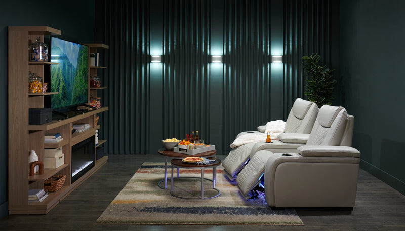 Sièges à inclinaison électrique de cinéma maison Cinema de 79,6 po en tissu d’apparence cuir avec 2 sièges - gris brume cosmique