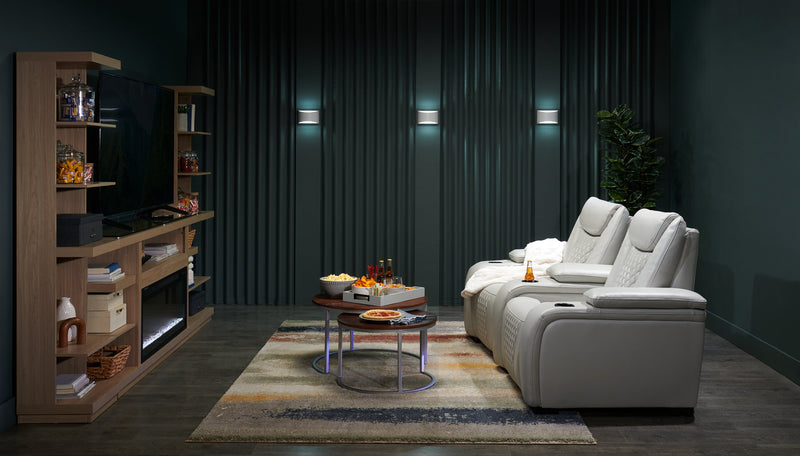 Sièges à inclinaison électrique de cinéma maison Cinema de 79,6 po en tissu d’apparence cuir avec 2 sièges - gris brume cosmique