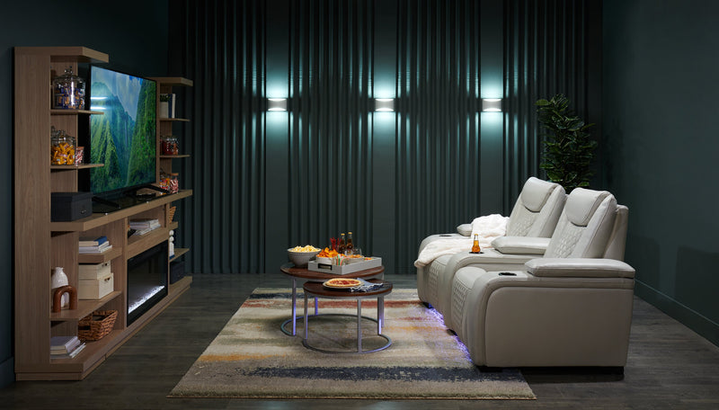 Sièges à inclinaison électrique de cinéma maison Cinema de 79,6 po en tissu d’apparence cuir avec 2 sièges - gris brume cosmique