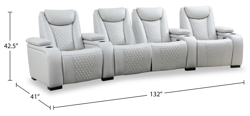Sofa sectionnel à inclinaison électrique Cinema 5 pièces en apparence cuir avec appuie-têtes électriques - gris brume cosmique