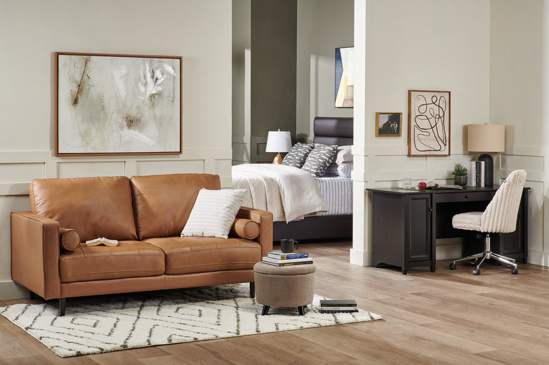 Lit plateforme rembourré Clay de Kort & Co. en tissu de cuir végétalien brun capitonné - format grand lit