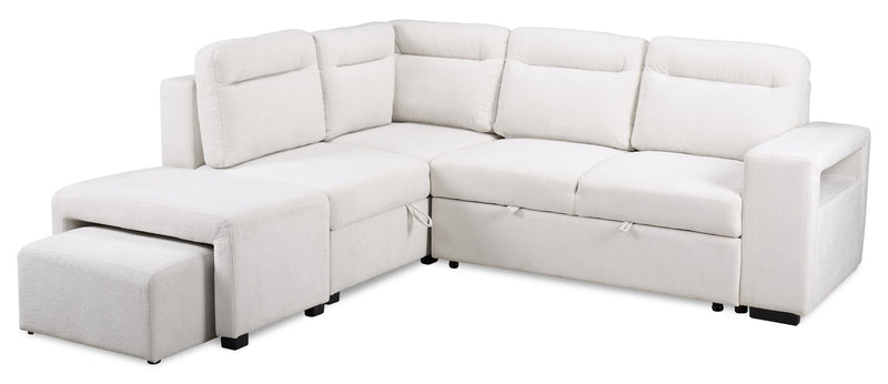 Sofa-lit sectionnel de gauche Coast 3 pièces en tissu avec rangement et pouf - blanc ivoire