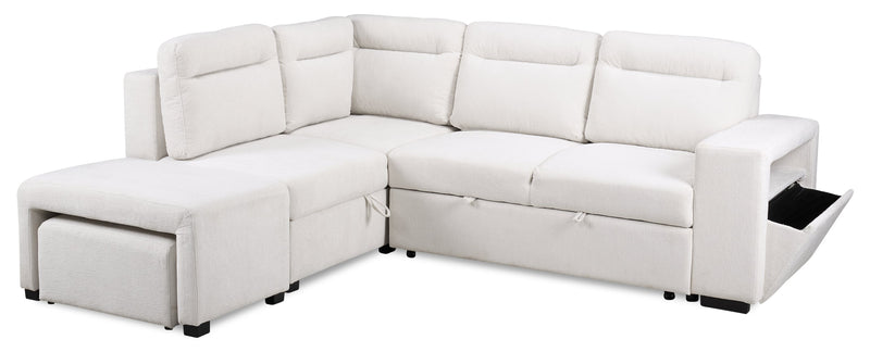 Sofa-lit sectionnel de gauche Coast 3 pièces en tissu avec rangement et pouf - blanc ivoire