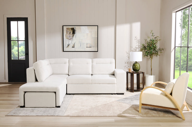 Sofa-lit sectionnel de gauche Coast 3 pièces en tissu avec rangement et pouf - blanc ivoire