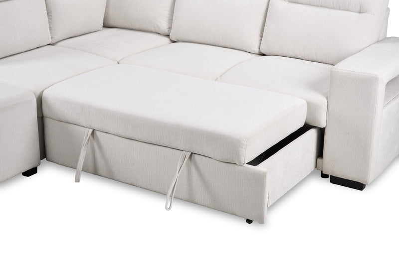 Sofa-lit sectionnel de gauche Coast 3 pièces en tissu avec rangement et pouf - blanc ivoire