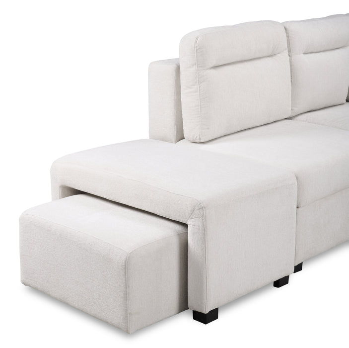 Sofa-lit sectionnel de gauche Coast 3 pièces en tissu avec rangement et pouf - blanc ivoire
