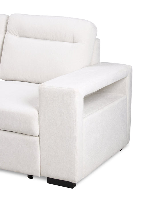 Sofa-lit sectionnel de gauche Coast 3 pièces en tissu avec rangement et pouf - blanc ivoire