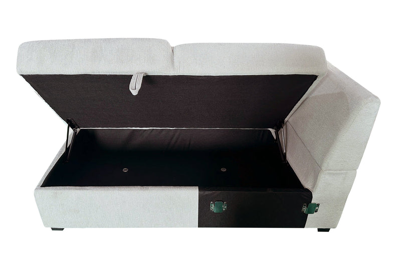 Sofa-lit sectionnel de gauche Coast 3 pièces en tissu avec rangement et pouf - blanc ivoire