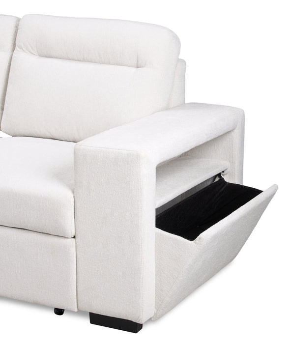 Sofa-lit sectionnel de gauche Coast 3 pièces en tissu avec rangement et pouf - blanc ivoire