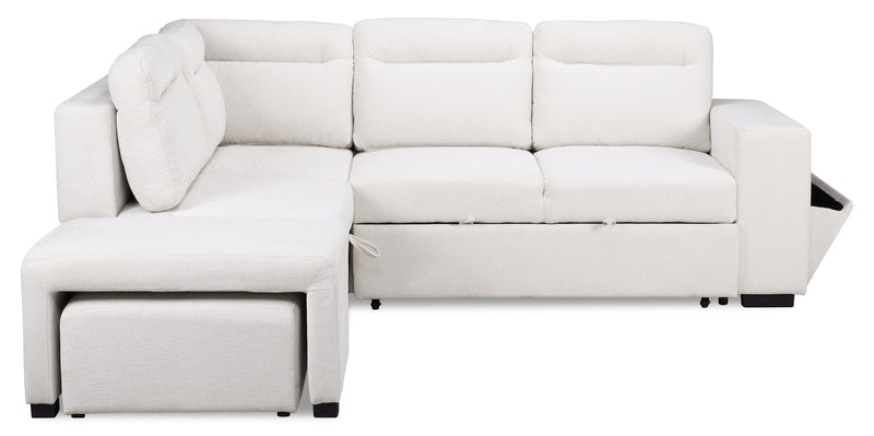 Sofa-lit sectionnel de gauche Coast 3 pièces en tissu avec rangement et pouf - blanc ivoire