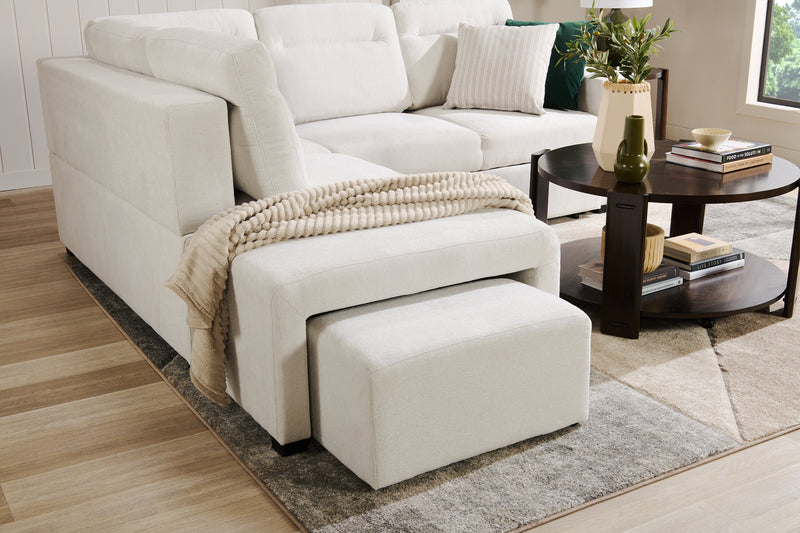 Sofa-lit sectionnel de gauche Coast 3 pièces en tissu avec rangement et pouf - blanc ivoire