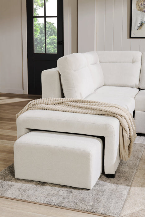 Sofa-lit sectionnel de gauche Coast 3 pièces en tissu avec rangement et pouf - blanc ivoire