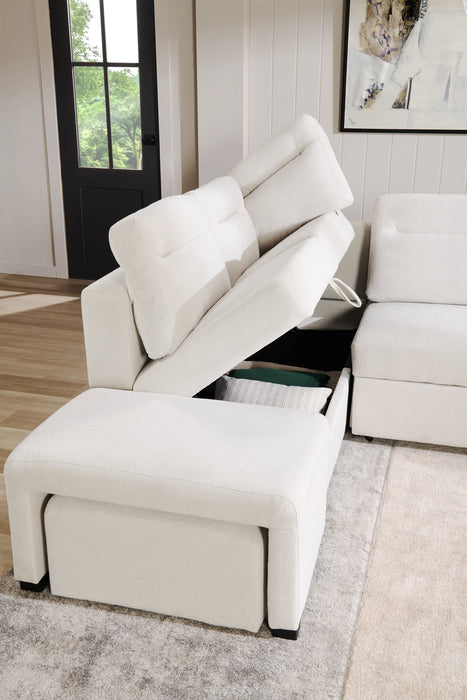 Sofa-lit sectionnel de gauche Coast 3 pièces en tissu avec rangement et pouf - blanc ivoire