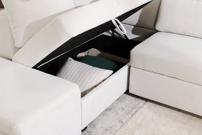 Sofa-lit sectionnel de gauche Coast 3 pièces en tissu avec rangement et pouf - blanc ivoire