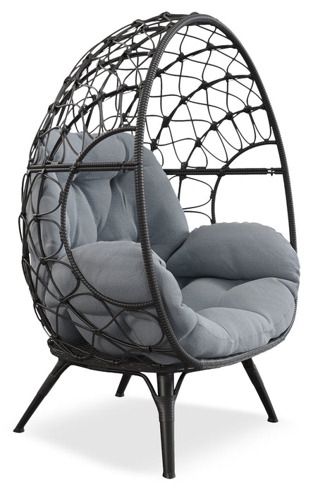 Fauteuil en forme d’œuf Coco de Kort & Co. pour la terrasse à l’extérieur - osier en résine tressé à la main, résistant aux rayons UV et aux intempéries - gris foncé et gris