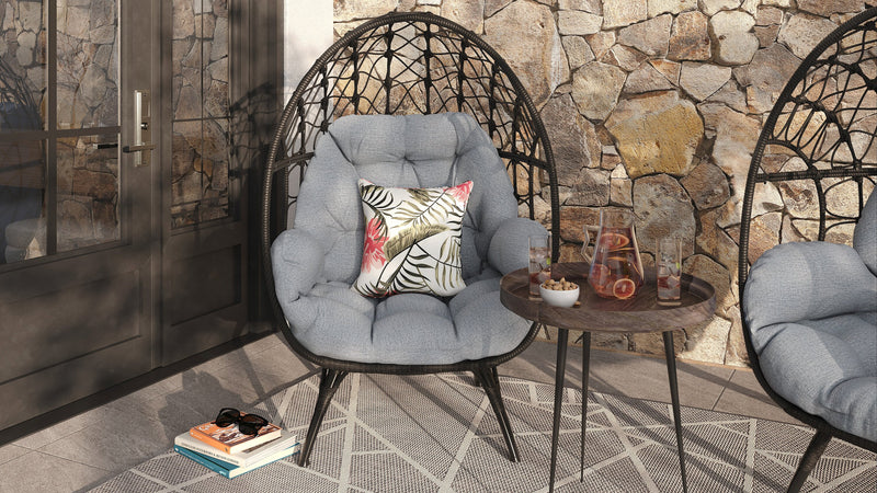 Fauteuil en forme d’œuf Coco de Kort & Co. pour la terrasse à l’extérieur - osier en résine tressé à la main, résistant aux rayons UV et aux intempéries - gris foncé et gris