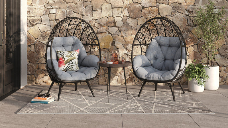 Fauteuil en forme d’œuf Coco de Kort & Co. pour la terrasse à l’extérieur - osier en résine tressé à la main, résistant aux rayons UV et aux intempéries - gris foncé et gris