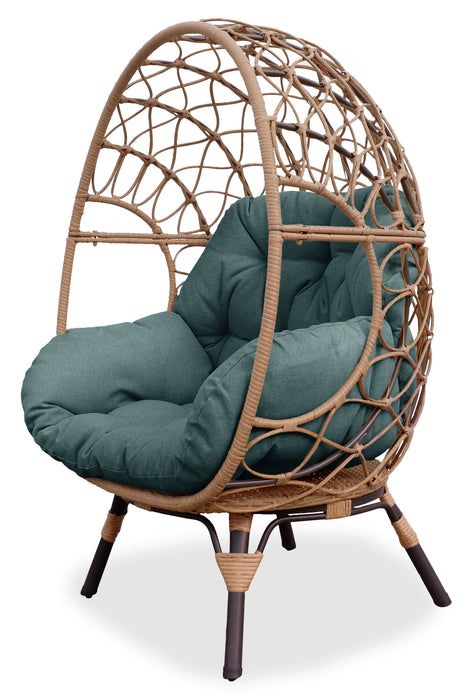Fauteuil en forme d’œuf Coco de Kort & Co. pour la terrasse à l’extérieur - osier en résine tressé à la main, résistant aux rayons UV et aux intempéries - naturel et vert