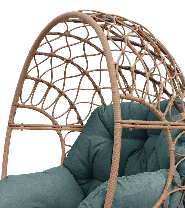 Fauteuil en forme d’œuf Coco de Kort & Co. pour la terrasse à l’extérieur - osier en résine tressé à la main, résistant aux rayons UV et aux intempéries - naturel et vert