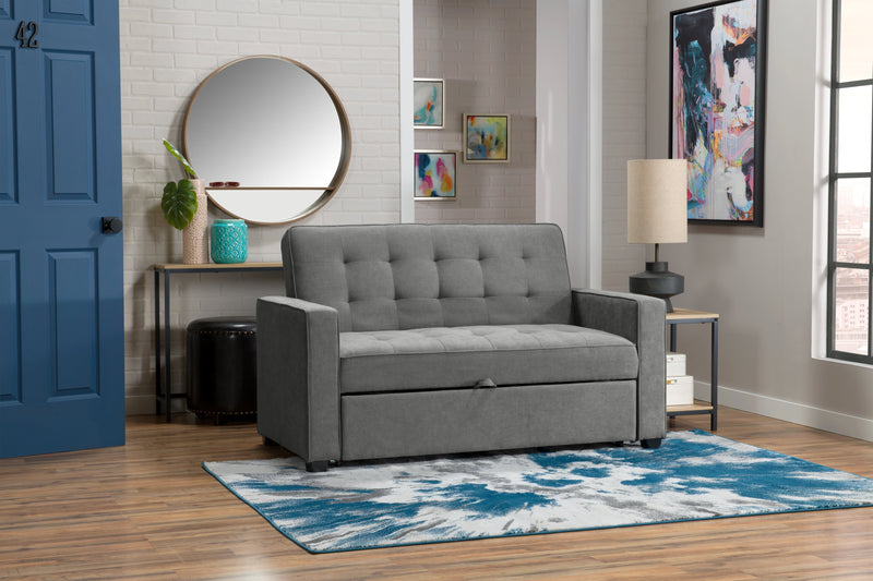 Futon Cory de 59 po en tissu de velours avec mécanisme Klik Klak et capitonnage - gris