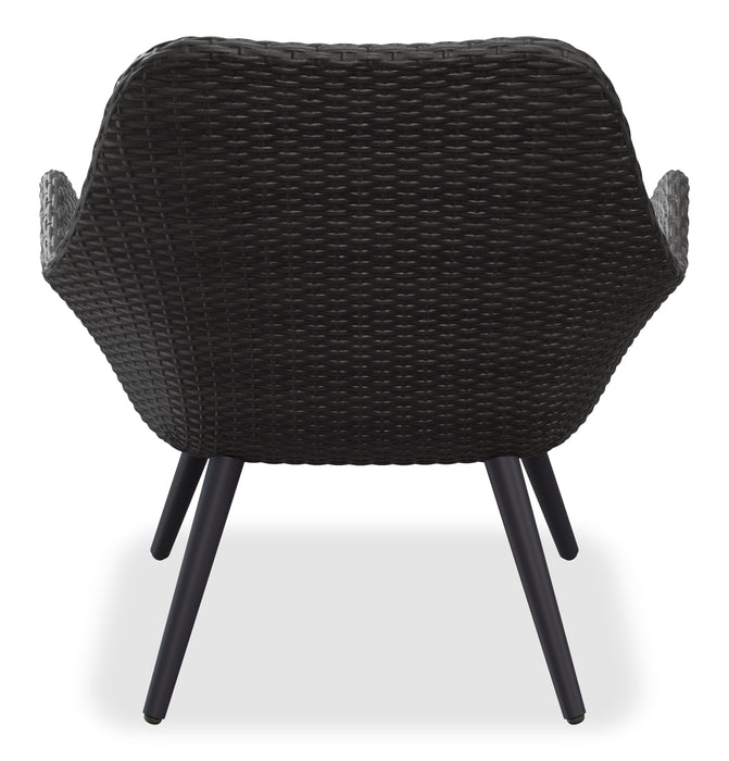 Fauteuil de détente Costa pour la terrasse à l’extérieur - osier en résine tressé à la main et métal, résistant aux rayons UV et aux intempéries - gris foncé et bleu
