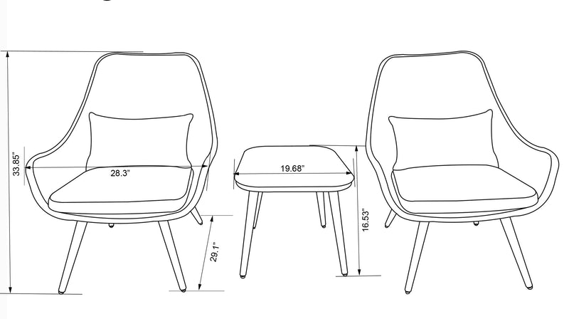 Ensemble de conversation Costa 3 pièces pour la terrasse à l’extérieur avec 2 fauteuils et table à café - osier en résine et métal, résistant aux rayons UV et aux intempéries - gris foncé et bleu