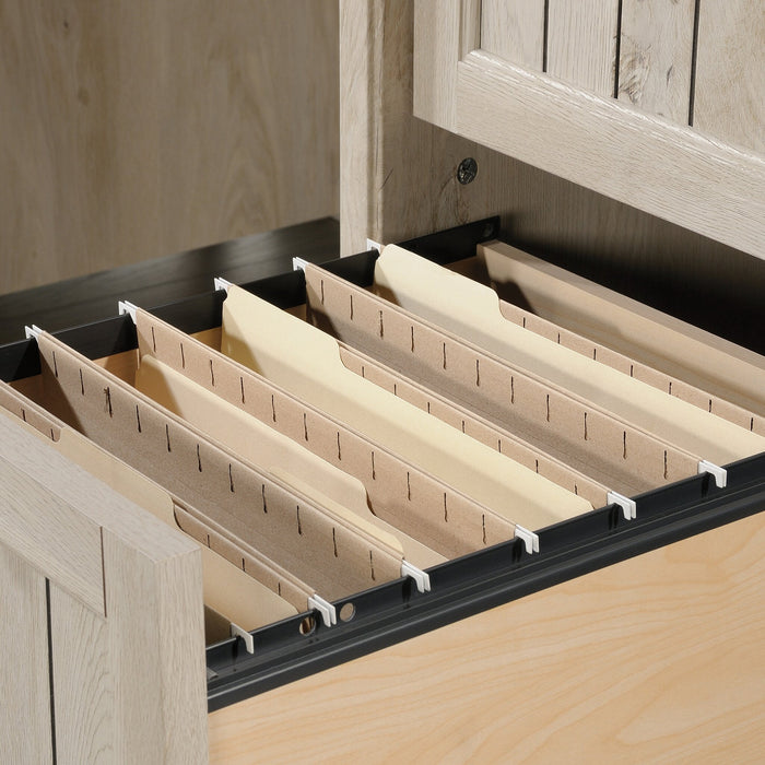 Bureau d’ordinateur Costa de 59,06 po de qualité commerciale à 2 tiroirs avec armoire - marron blanchi