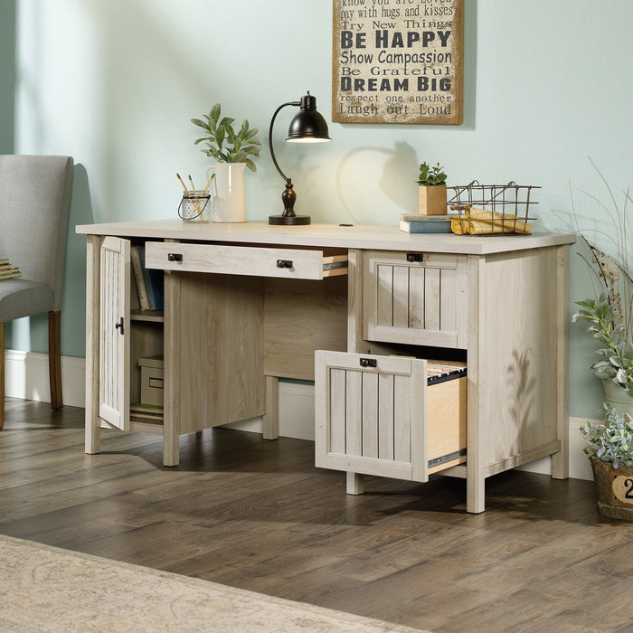 Bureau d’ordinateur Costa de 59,06 po de qualité commerciale à 2 tiroirs avec armoire - marron blanchi