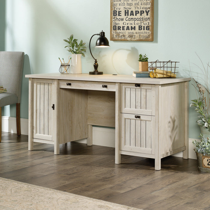 Bureau d’ordinateur Costa de 59,06 po de qualité commerciale à 2 tiroirs avec armoire - marron blanchi