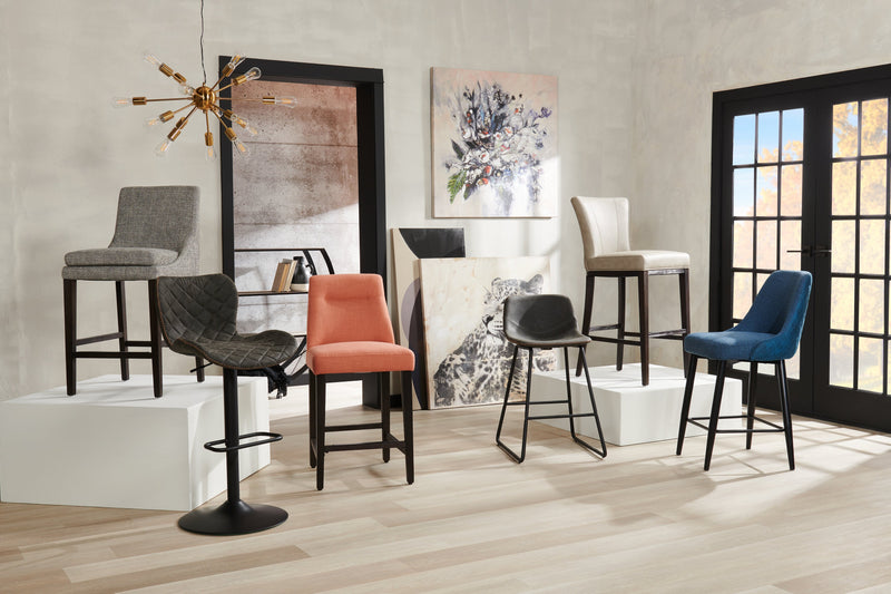 Tabouret Coty de hauteur comptoir en tissu de cuir végétalien et en métal - gris