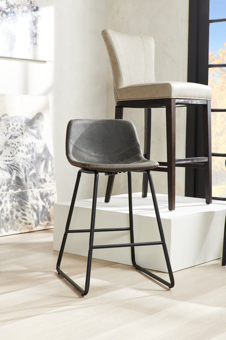 Tabouret Coty de hauteur comptoir en tissu de cuir végétalien et en métal - gris