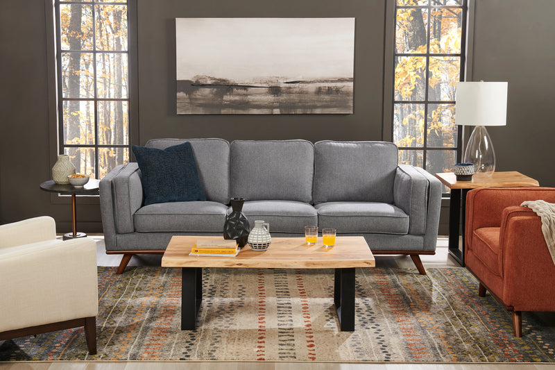 Sofa Kassia de Kort & Co. de 90,6 po en tissu d’apparence lin avec base et pattes en bois - gris
