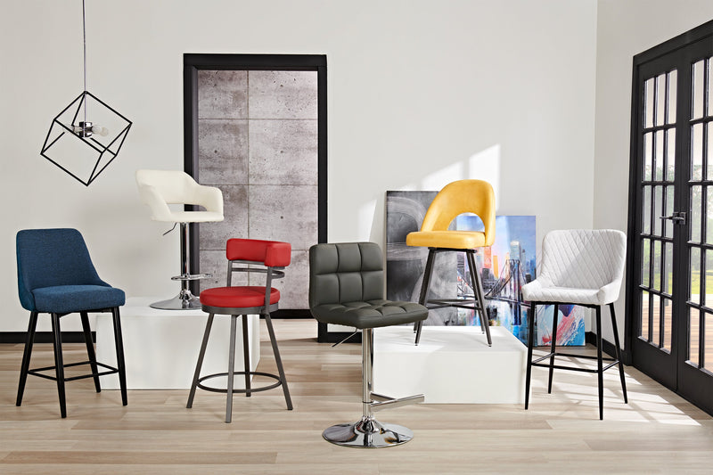 Tabouret bar Cruz en tissu de cuir végétalien et en métal avec siège pivotant et réglable - gris