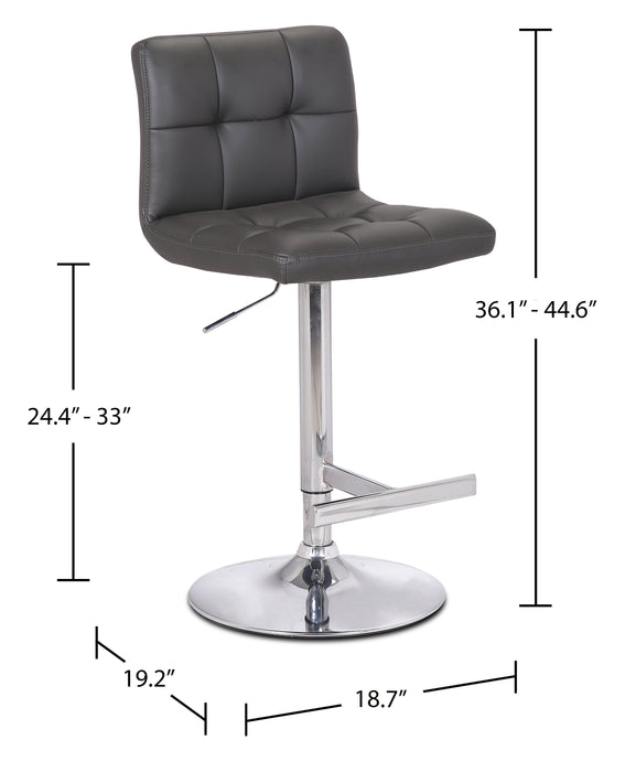Tabouret 24-33 po H bar Cruz en tissu de cuir végétalien et en métal avec siège pivotant et réglable - gris
