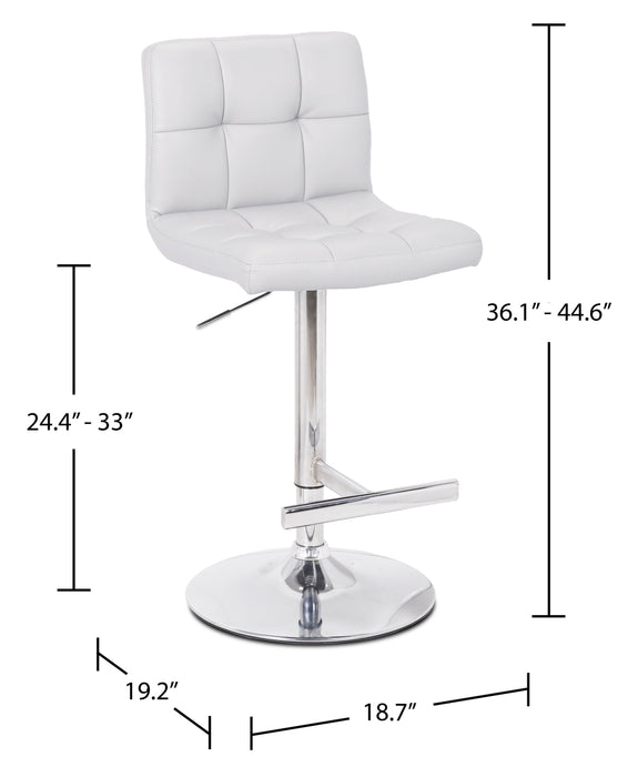 Tabouret 24-33 po bar Cruz en tissu de cuir végétalien et en métal avec siège pivotant et réglable - blanc
