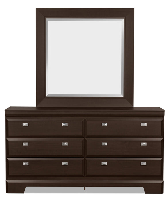Ensemble de chambre à coucher Yorkdale 6 pièces avec lit de rangement à 12 tiroirs, commode, miroir et table de nuit, brun - format lit double