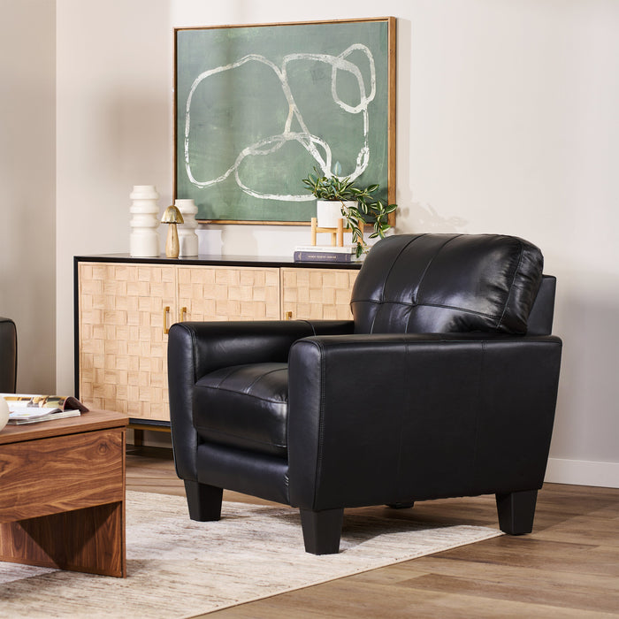 Fauteuil Curt de 41 po en cuir véritable avec capitonnage à boutons - noir