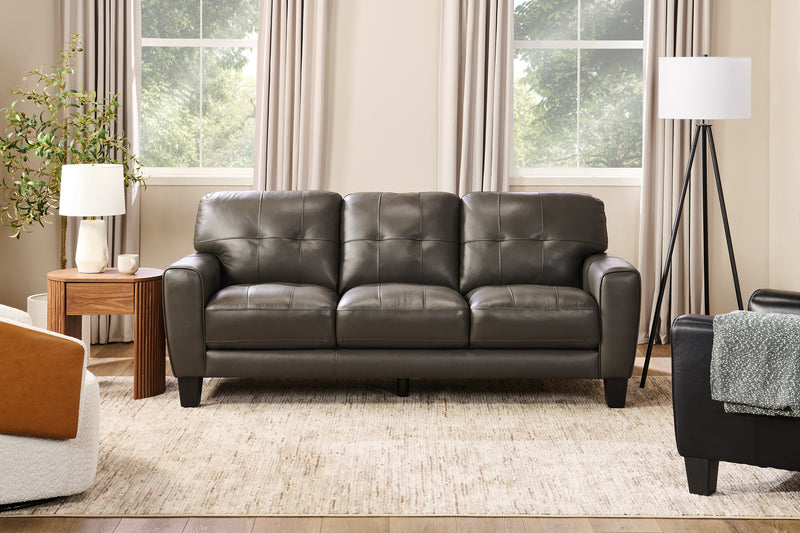 Sofa Curt de 85 po en cuir véritable avec capitonnage à boutons - gris