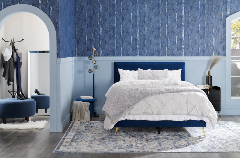 Pouf personnalisable The Curve de Sofa Lab de 31 po fabriqué au Canada en tissu d’apparence lin - bleu Pax Navy