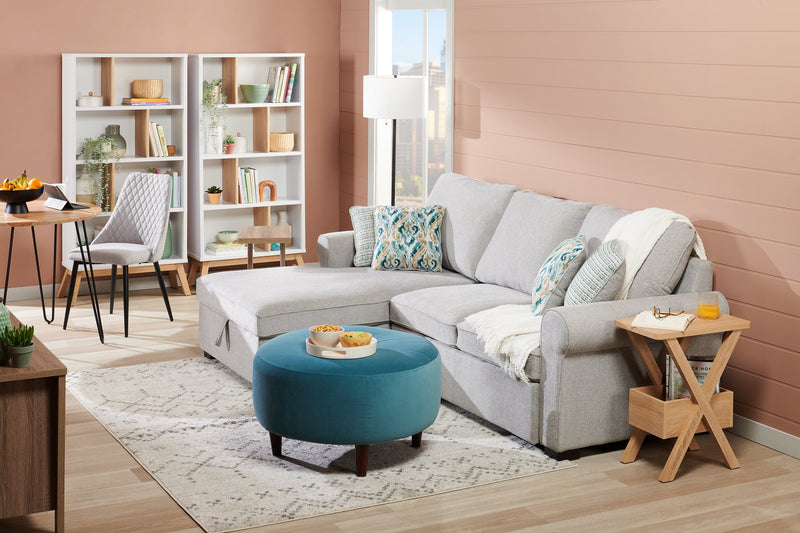 Pouf personnalisable The Curve de Sofa Lab de 31 po fabriqué au Canada en tissu de velours - bleu Sea Blue