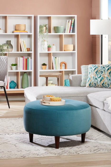 Pouf personnalisable The Curve de Sofa Lab de 31 po fabriqué au Canada en tissu de velours - bleu Sea Blue