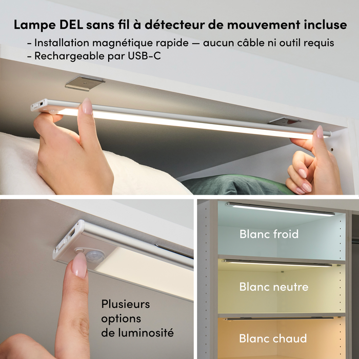 Système de pièce-penderie modulaire Florence de Bestar de 132 po avec éclairages à DEL, tiroirs, portes et tablettes pour chaussures de style Shaker - blanc