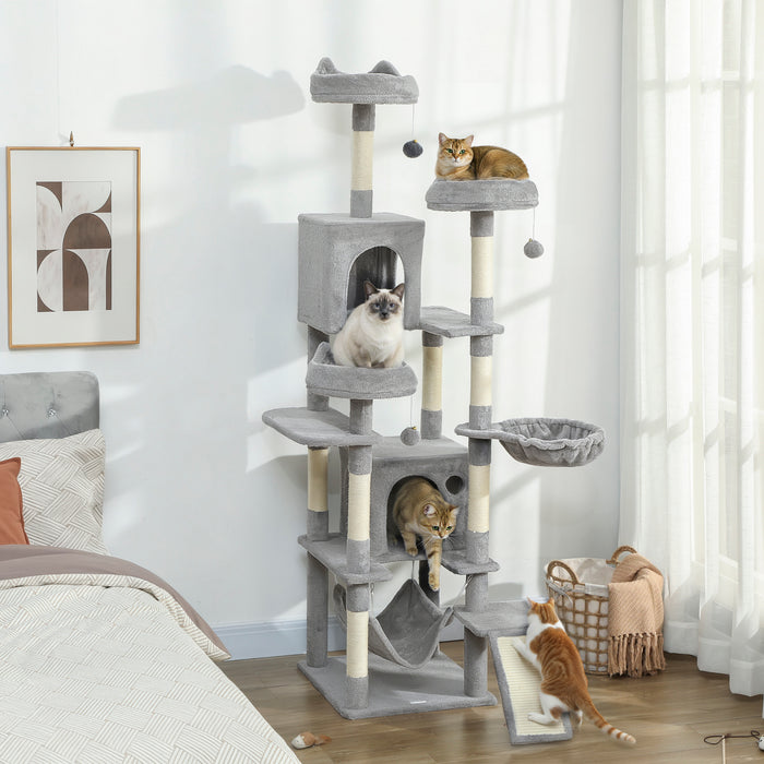 76\" Cat Tree, Large Cat Tower for Indoor Cats, Light Grey