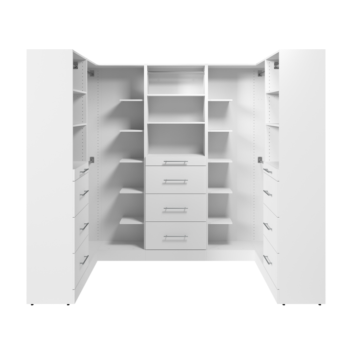 Système de pièce-penderie en forme de U modulaire Florence de Bestar de 94 po avec tringles et rangement - blanc